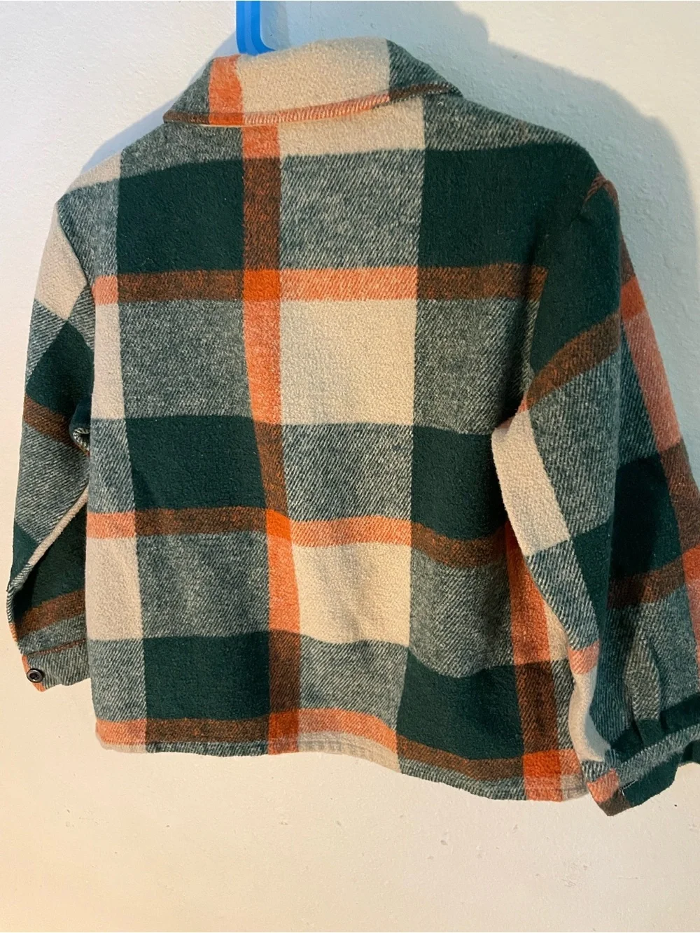 SHEIN Green Cream and Orange Plaid Button-Down Jacket
